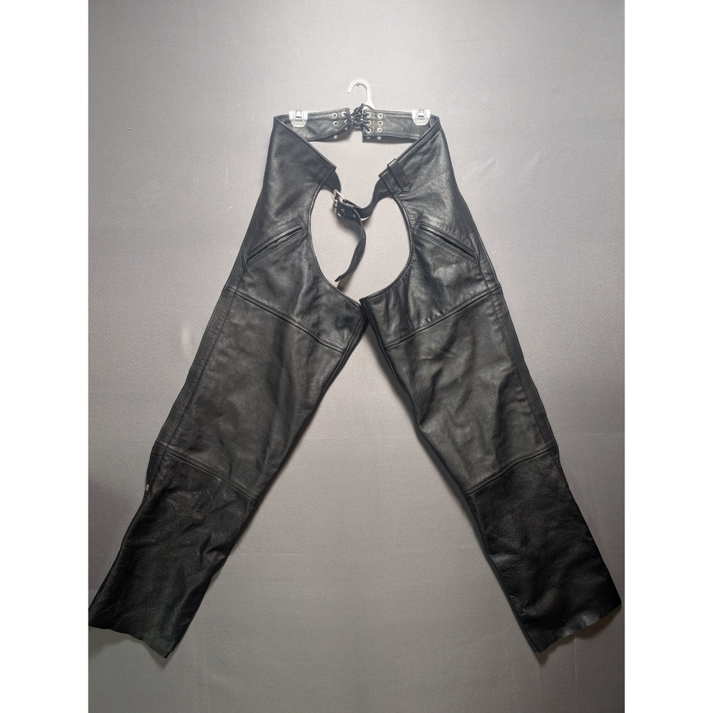 FMC by First Manufacturing Co. Biker Chaps Men's L Black Leather Adjustable Belt